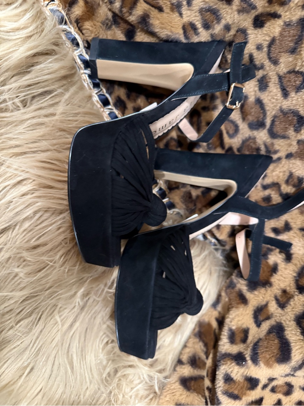 Allegra James Black Suede Platform Knot-Tie Heels